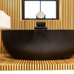 Oak slat flooring with freestanding bath. Dream bathroom Gateshead
